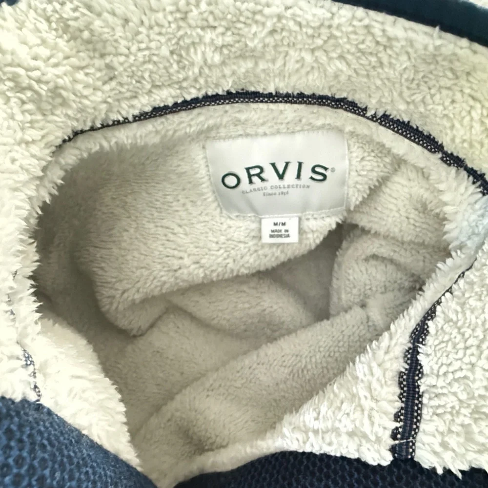 Orvis Sherpa Lined Quarter Zip Pullover Jacket Men’s Large Navy Blue Fleece - Picture 3 of 11